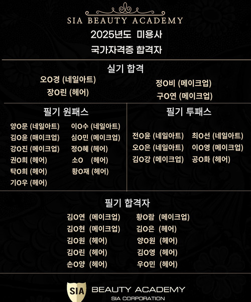 ★ 2025년도 미용사 국가자격증 누적 합격자 ★ (기준일 : 25년 3월 20일)
