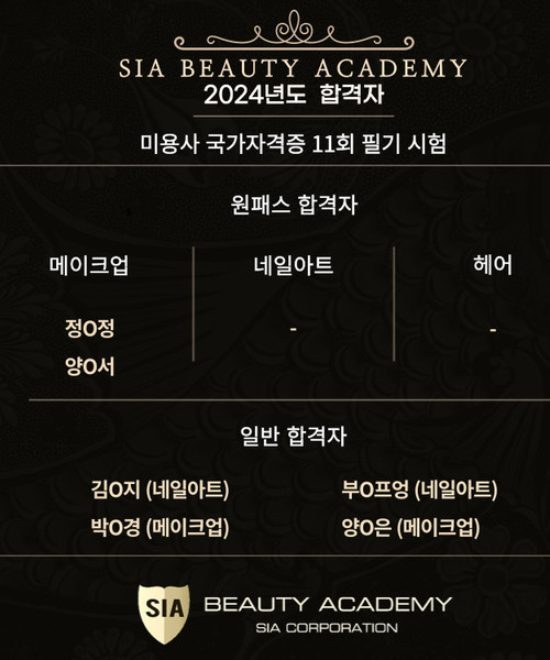2024년도 미용사 국가자격증 제 11회 필기시험 합격자 명단